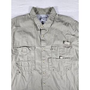 Columbia PFG Fishing Shirt Mens XXL Khaki Tan Short Sleeve Cotton FM7130 Utility